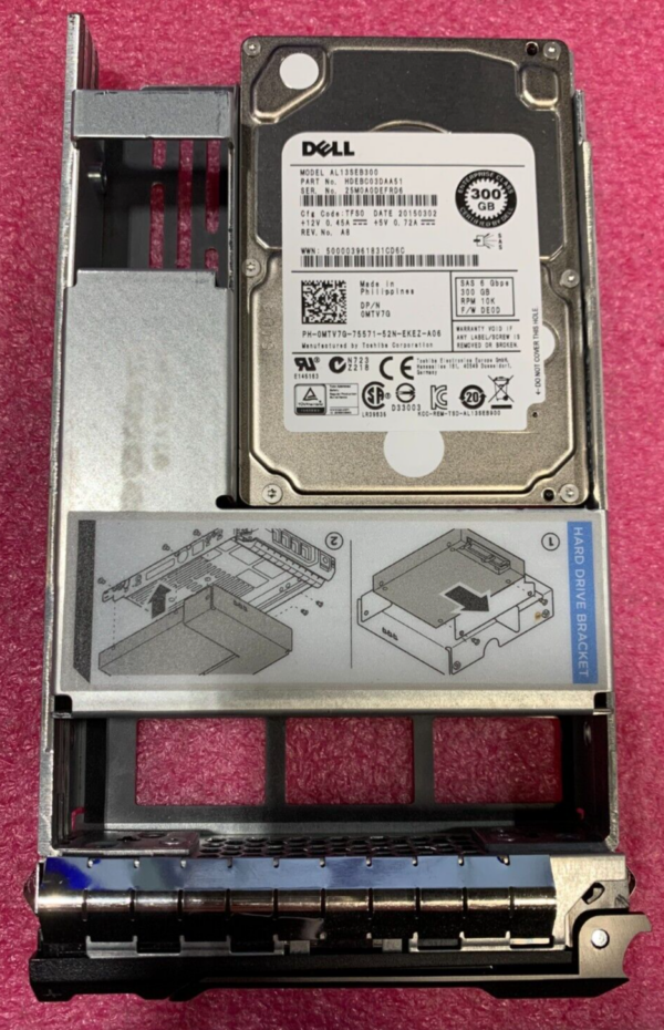 Dell MTV7G 0MTV7G 300GB 10K 6Gb/s 2.5" SFF SAS Hard Drive 3.5” Tray AL13SEB300