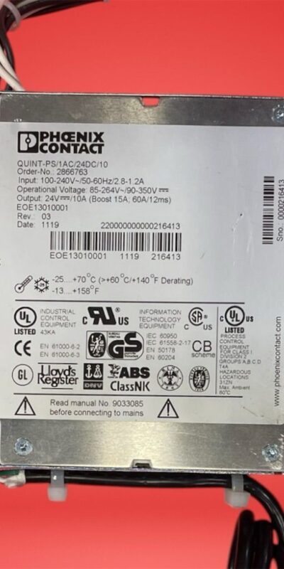 Phoenix Contact QUINT DIN Rail Switching Power Supply 24VDC 10A 240W