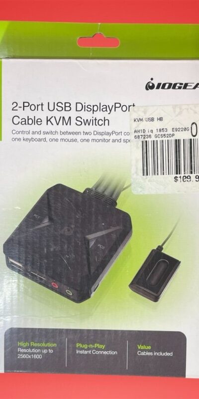 IOGEAR GCS52DP 2-Port 4K DisplayPort USB Cable KVM Switch UHD Audio