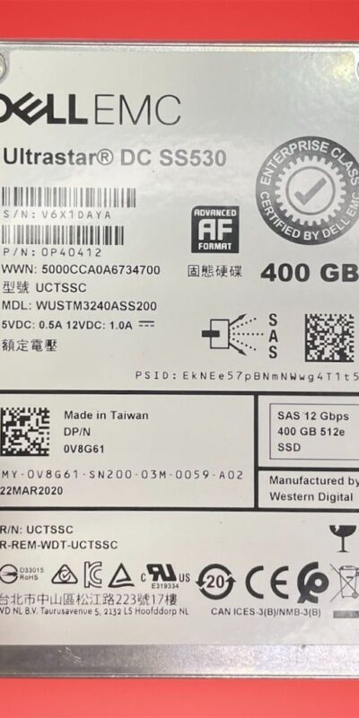 Dell EMC WD Ultrastar DC SS530 WUSTM3240ASS200 400GB 2.5" 12G SAS SSD 0V8G61