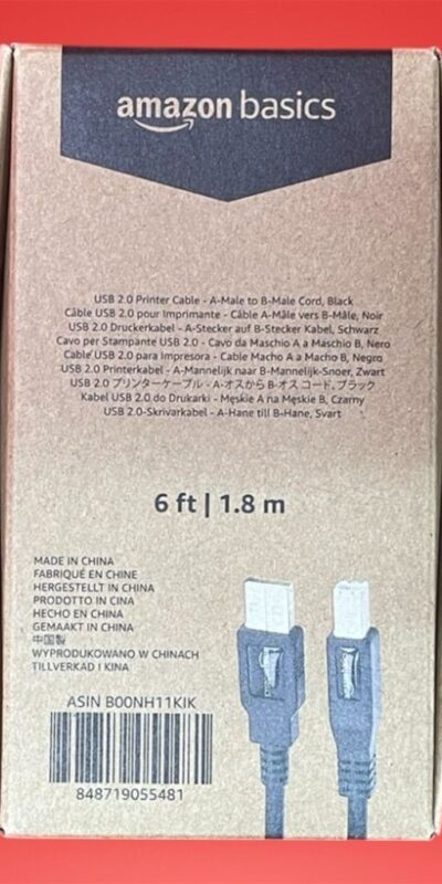 AmazonBasics 6ft USB 2.0 Printer Cable A to B Male High-Speed Black