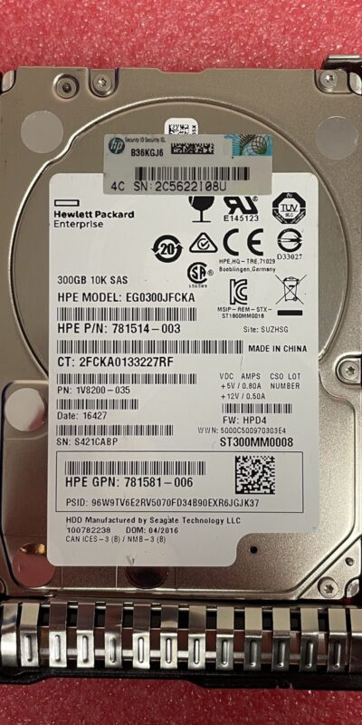 HPE 300GB 10K 12G SAS SFF SC HDD 2.5" 781514-003 781581-006 Server