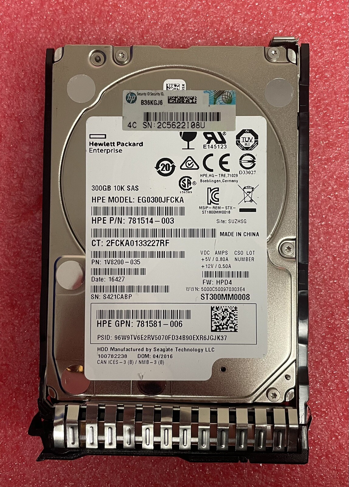 HPE 300GB 10K 12G SAS SFF SC HDD 2.5" 781514-003 781581-006 Server