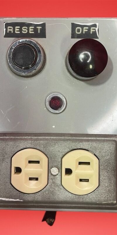 Vintage Industrial NEMA Control Box w/ Reset Switch, OFF Selector, Duplex Outlet