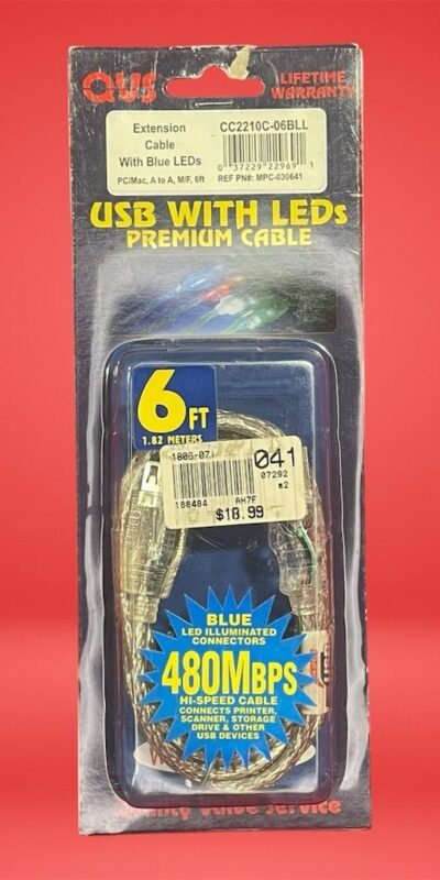 QVS 6ft USB 2.0 A-to-B Cable w/ Blue LED Light Printer Scanner Cord