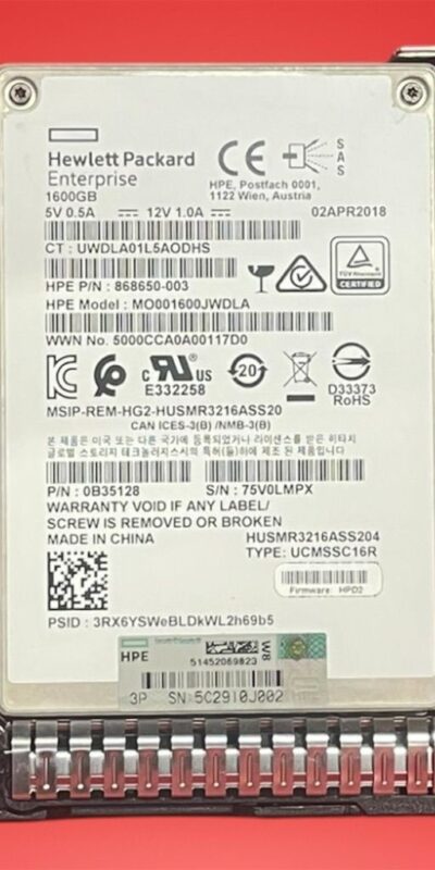 HPE 1.6TB 12G SAS SFF SC SSD 868650-003 Enterprise Performance Drive