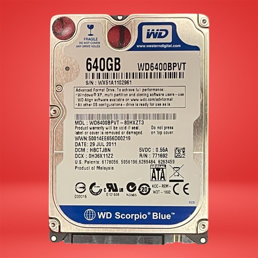 WD Blue 640GB 2.5" SATA Laptop Hard Drive 5400RPM WD6400BPVT Tested