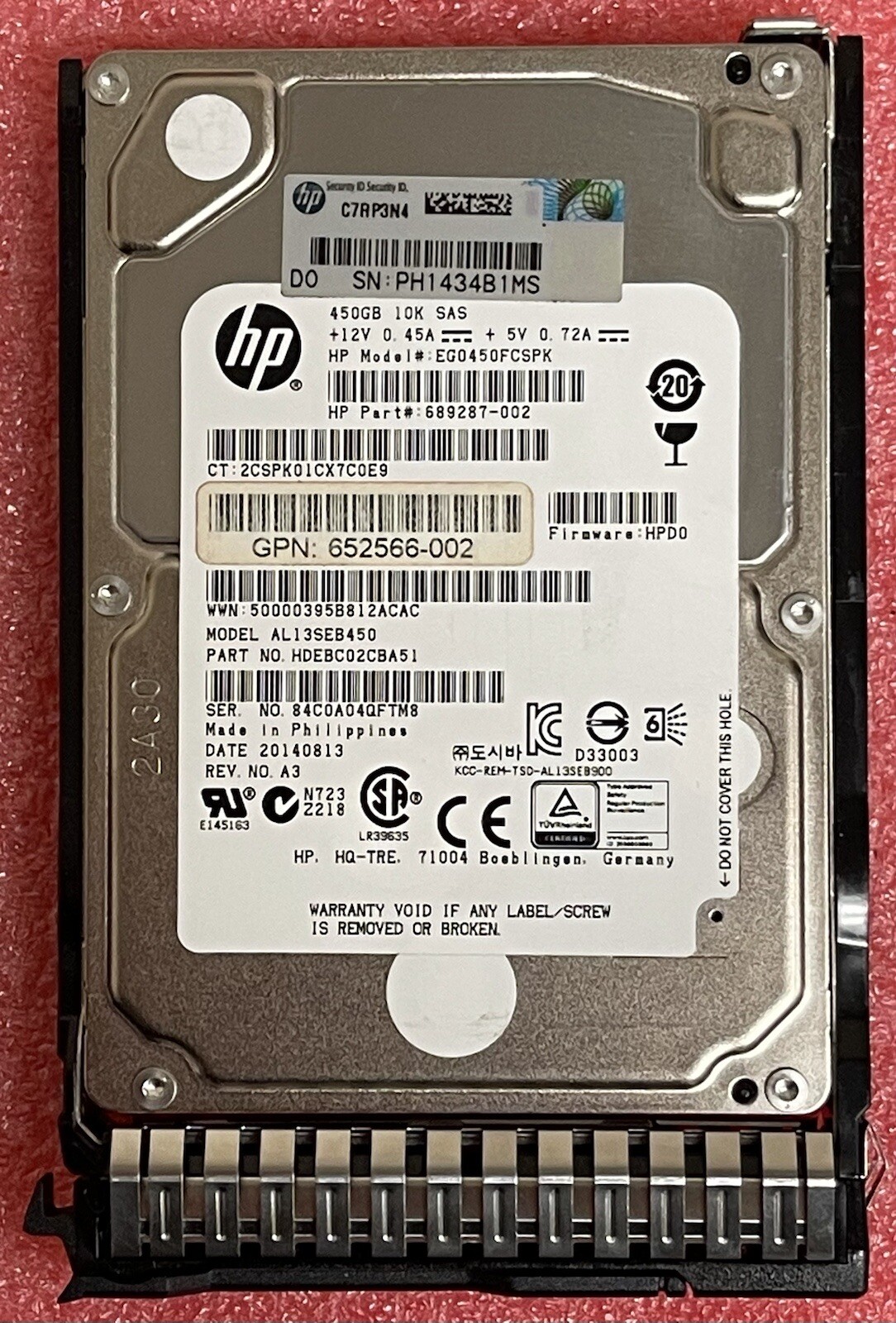 HP 450GB 10K RPM 6G SFF SAS Server HDD 652566-002 689287-002 EG0450FCSPK