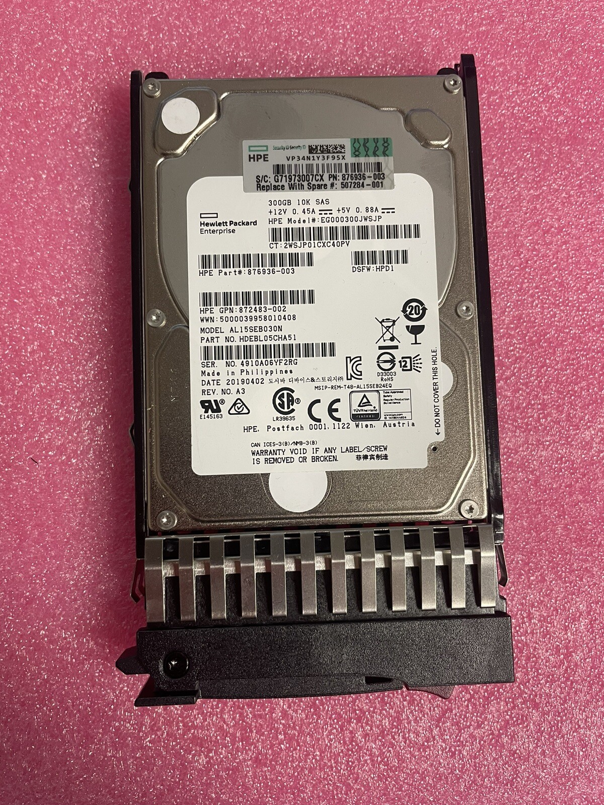 HPE 300GB 10K 12G SAS SFF 2.5in Server HDD 872735-001 876936-003