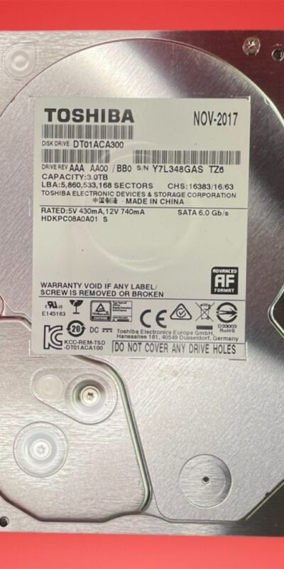 Toshiba DT01ACA300 3TB 3.5" SATA III 7200RPM 64MB HDD Desktop Hard Drive