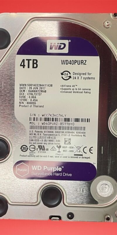 Western Digital WD40PURZ-85TTDY0 Purple 4TB Surveillance Internal HDD 3.5" SATA