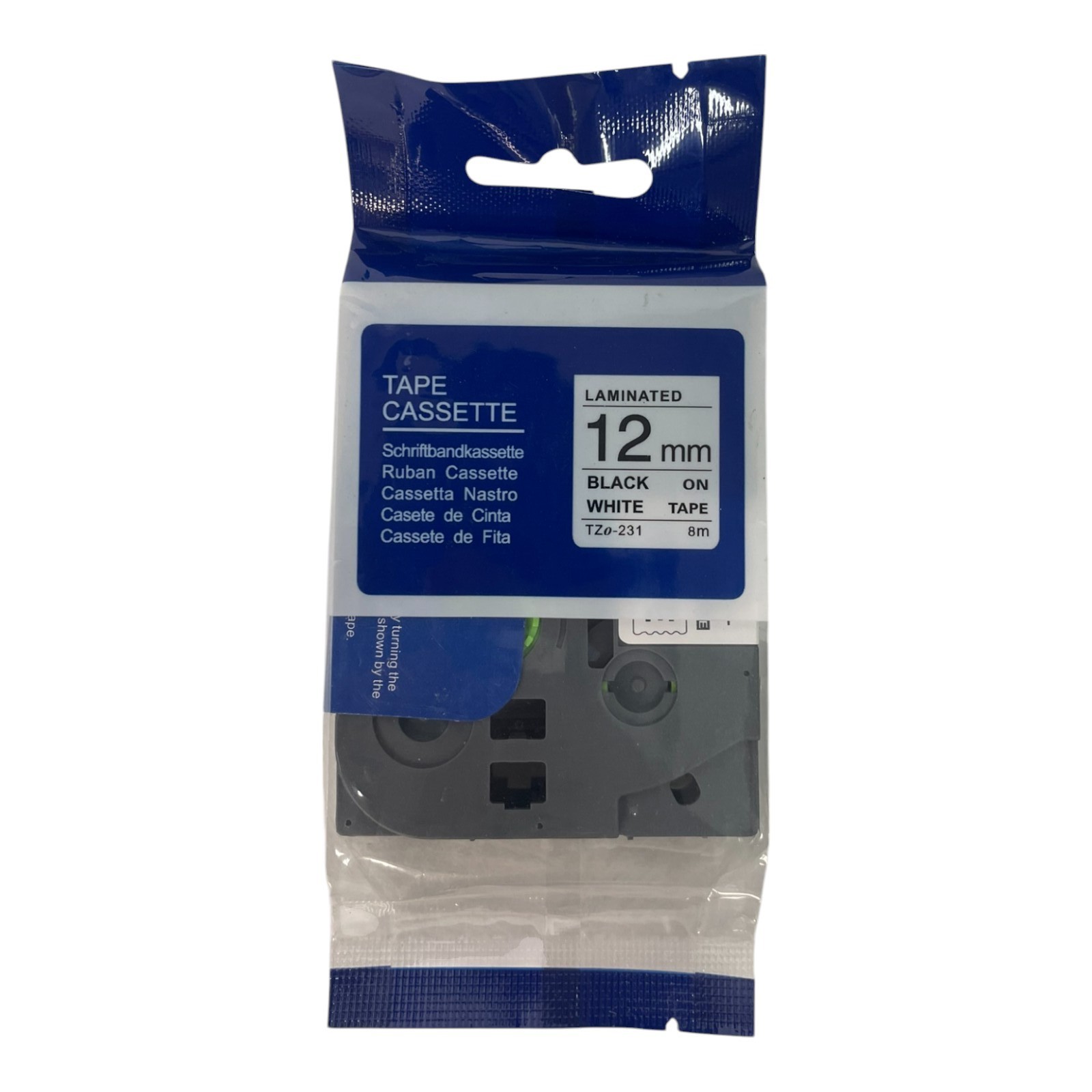 TZe/QZE-231 12mm Black on White Laminated Label Tape 12m for Brother P-touch