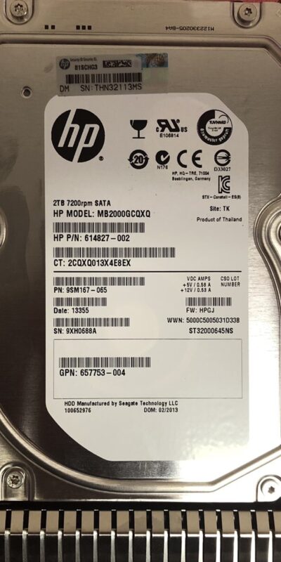 HP 2TB 3.5" SATA 6Gb/s 7.2K Enterprise HDD MB2000GCQXQ 614827-002