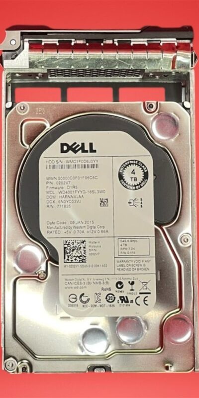 Dell WD4001FYYG 4TB Hard Drive 7.2K 6Gb/s 3.5" SAS 202V7 W/ Caddy