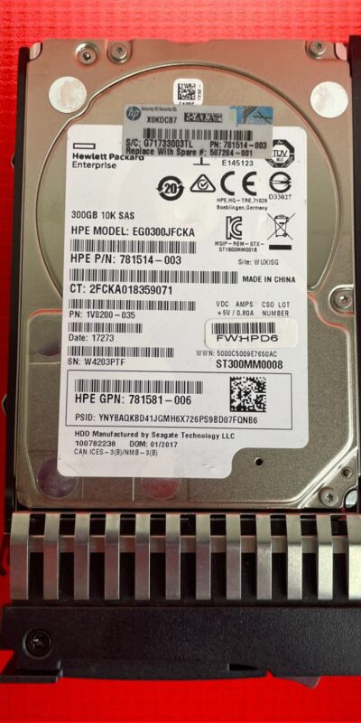 HPE 300GB 10K 12G SAS 2.5in SFF HDD EG0300JFCKA 781514-003 Gen9+