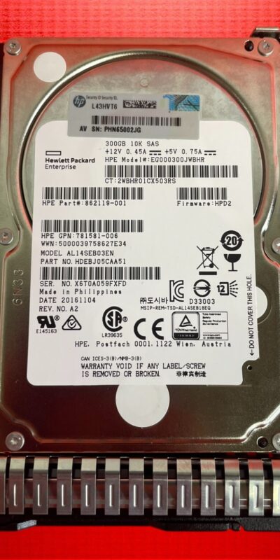 HPE Server 300GB 10K SAS 12G SFF 2.5in HDD 872487-B21 862119-001 Tested