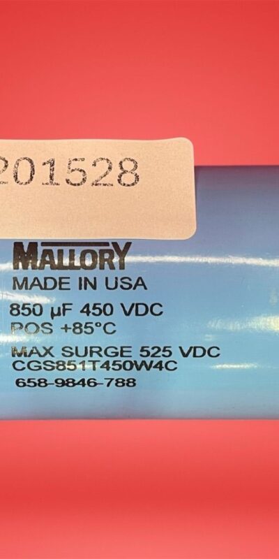 Mallory CGS Capacitor 850uf 450VDC 85C , Max Surge 525VDC, Screw Terminal