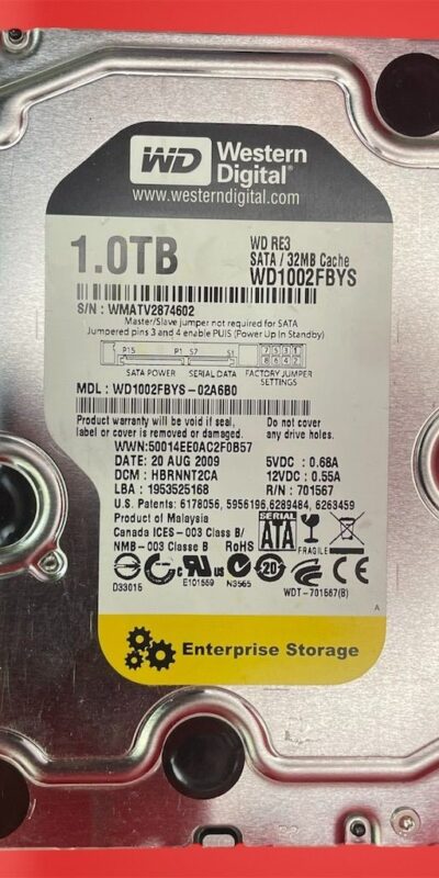 Lot of 2 WD WD1002FBYS 1TB Internal Drive 3.5in 7200RPM SATA Enterprise Drive