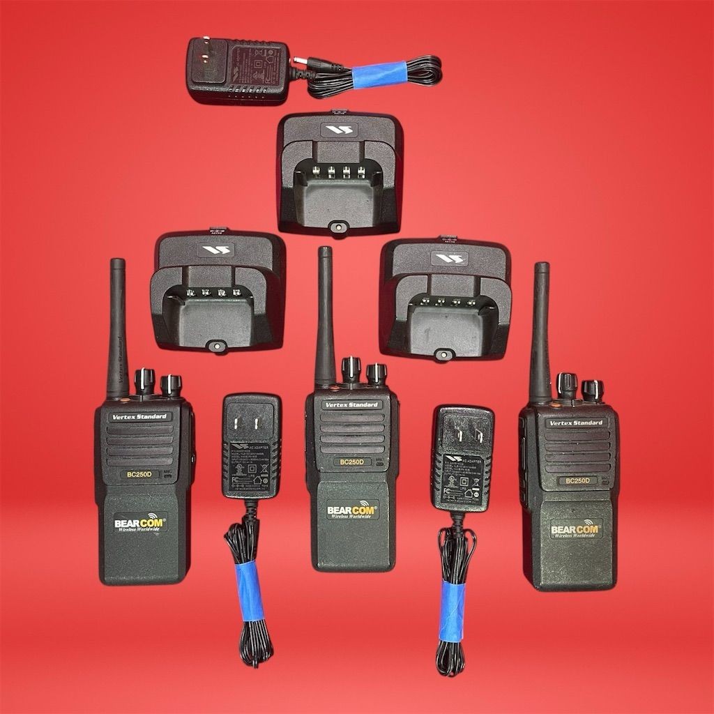 3x Vertex Standard BEARCOM BC250D UHF Digital Two-Way Radio W/ Craddle & Adapter
