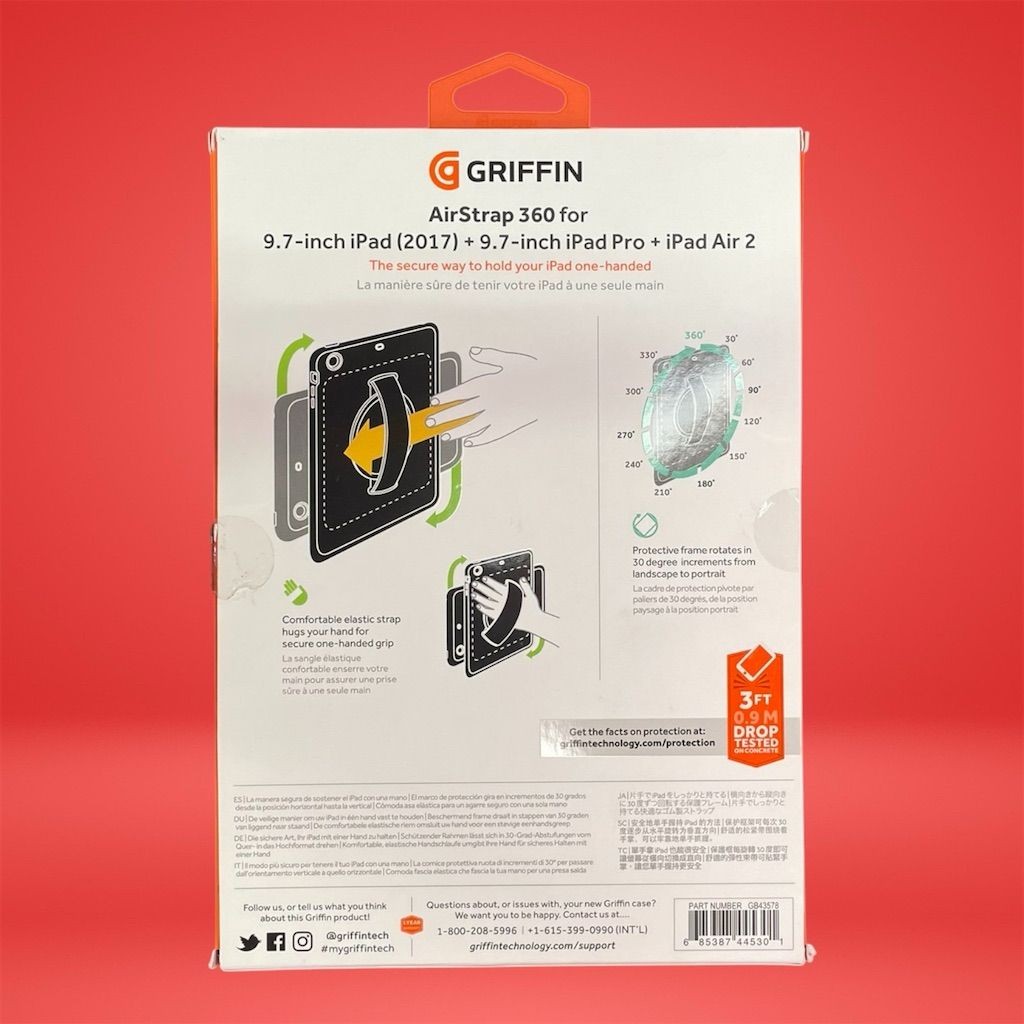 Griffin AirStrap 360 Case for 9.7" iPad with Hand Strap & Drop Protection