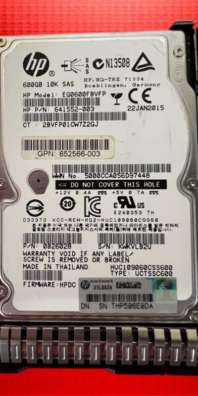 HP 600GB 10K SAS 2.5in 6Gb/s Server HDD EG0600FBVFP 641552-003 Gen8/9