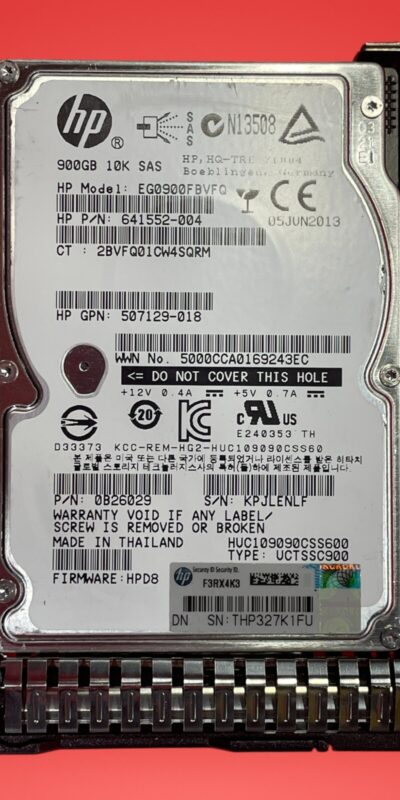 HP 900GB 10K 6Gb/s SAS 2.5" HDD EG0900FBVFQ 641552-004 w/Gen8 Tray