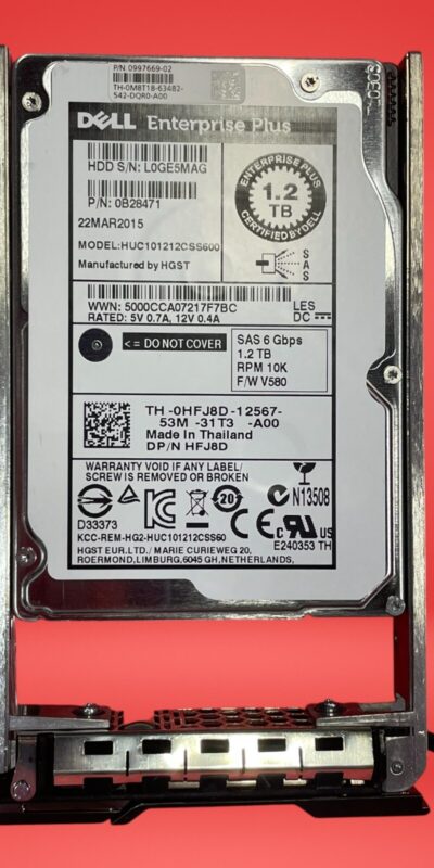 Dell 1.2TB 10K 2.5" SAS 6Gbps Server HDD w/Caddy HUC101212CSS600 HFJ8D