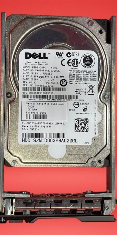 Toshiba MBD2300RC 300GB 10K 2.5in SAS HDD w/ Tray Dell 0H523N