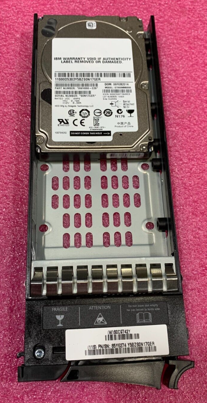 Seagate/IBM 9WH066-039 ST900MM0006 900GB 10K 2.5" SAS HDD W/ Caddy