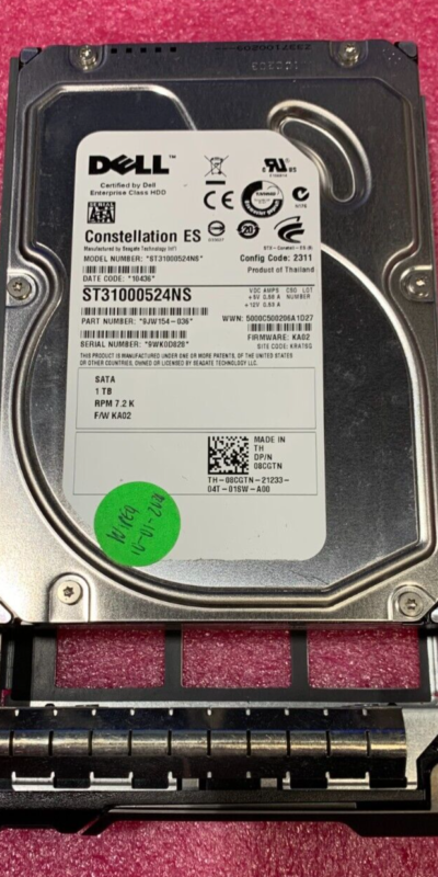 DELL 8CGTN 08CGTN ST31000524NS 1TB 7.2K 32MB 3.5" SATA HARD DRIVE W/ TRAY