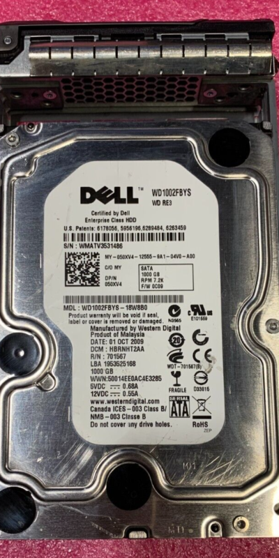 Dell 50XV4 WD1002FBYS 1TB 7200RPM 3.5" SATA HDD w/ Tray Tested
