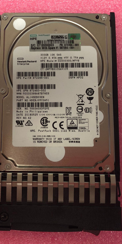 HPE 300GB 10K 12G SAS 2.5" HDD 872286-001 + Gen9/10 Hot-Swap Caddy