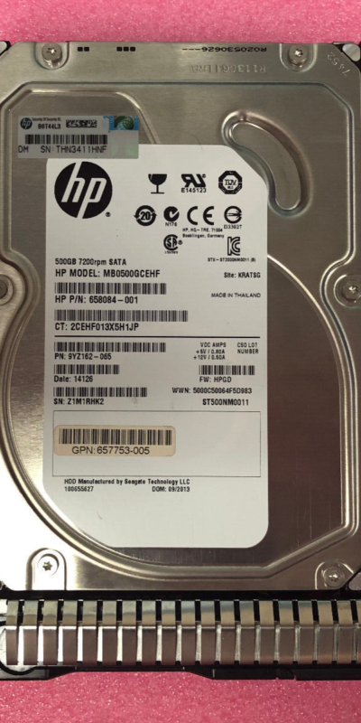 658084-001 HP 500GB 7.2K RPM 3.5" SATA HDD W/ CADDY