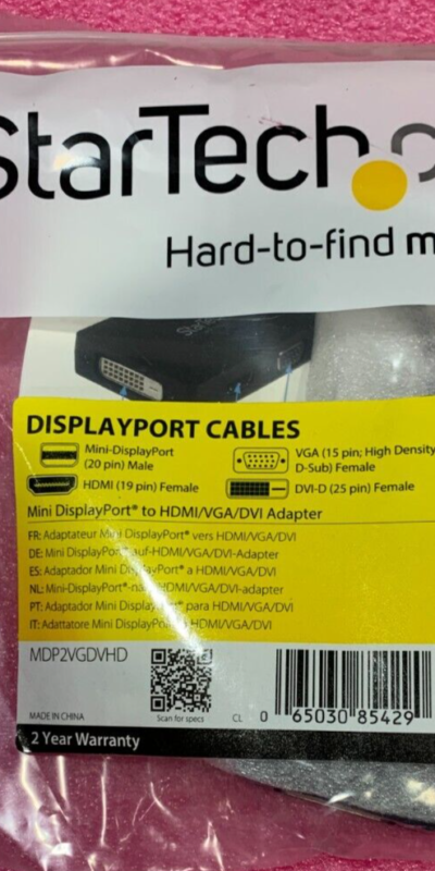 StarTech Mini DisplayPort to HDMI DVI VGA 3-in-1 Adapter 1080p MDP2VGDVHD