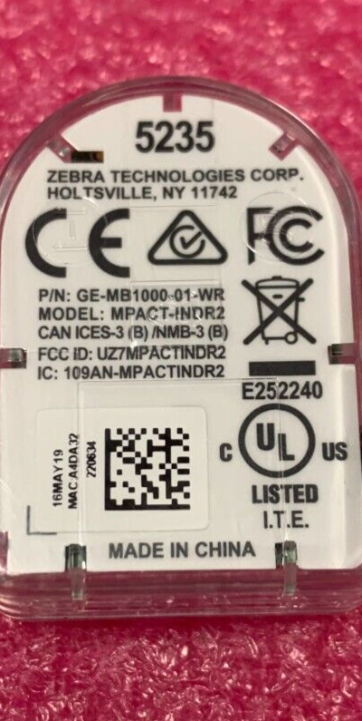 Zebra MPACT INDR2 Bluetooth LE Asset Tracking Beacon GE-MB1000-01-WR