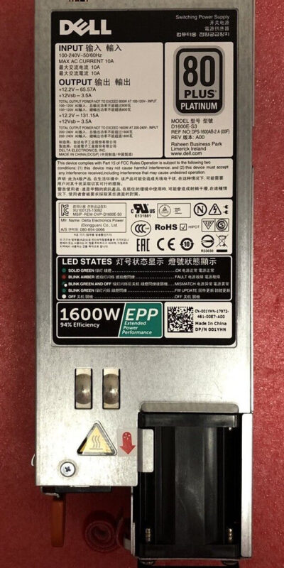 Dell D1600E-S3 001YHN 1600W 80+ Platinum Server Power Supply DPS-1600AB-2A