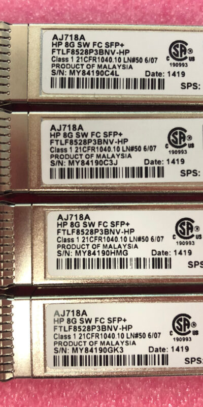 LOT OF 4- HP AJ718A 8GB SW FC SFP+ Transceiver Module FTLF8528P3BNV-HP