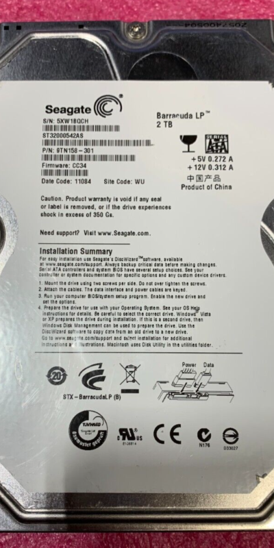 Seagate Barracuda 2TB 3.5" SATA 6Gb/s 5900RPM HDD ST32000542AS Tested