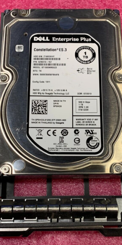 Dell 1TB 3.5in SAS 6Gb/s 7.2K HDD ST1000NM0023 P3HC0 Tray for EqualLogic