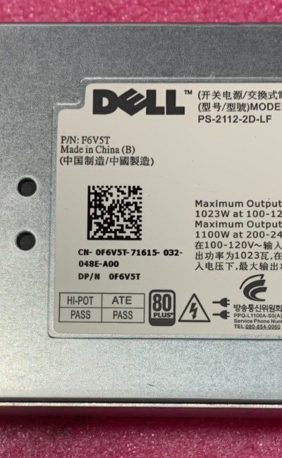 Dell F6V5T 1100W Hot-Swap PowerEdge Server Power Supply 0F6V5T