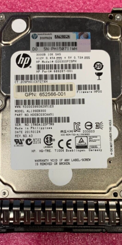 HP 300GB 10K 2.5" SFF SAS 6G HDD EG0300FCSPH 689287-001 652566-001