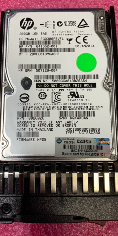 HP 300GB 10K SAS 2.5in SFF HDD w/Tray EG0300FBVFL 641552-001 G8 G9