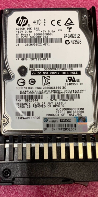 HP 600GB 10K 2.5" SAS 6Gb/s HDD EG0600FBDBU w/ Tray for ProLiant Server