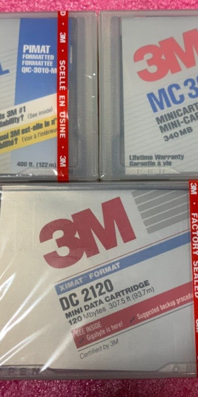 3M Lot Of 3 (2) MC 3000 XL 340MB & (1) DC 2120 120MB Mini Cartridges-NIB/Sealed