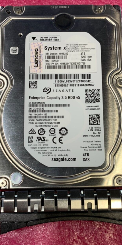 Seagate/Lenovo 4TB 3.5" 7.2K 6Gbs SAS ST4000NM0025 49Y6211 1V4207-155 HDD W/TRAY