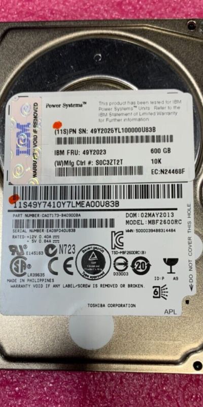 IBM 49Y2023 600GB 10K 2.5'' SAS HDD 49Y2025 Toshiba CAO7173