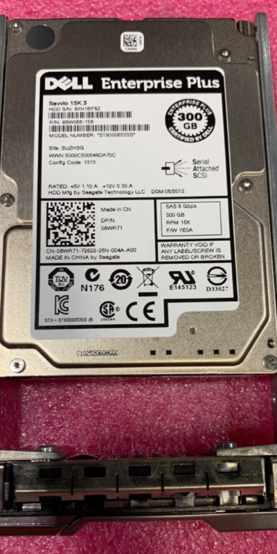 Dell 300GB 15K 6Gb/s SAS 2.5" HDD ST9300653SS 08WR71 PowerEdge Server