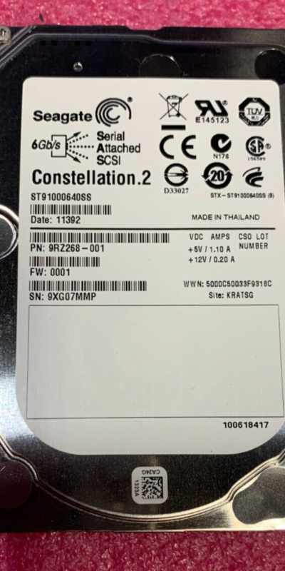 Seagate ST91000640SS 9RZ268-001 1TB SAS 7.2K 2.5" 6Gbps HDD