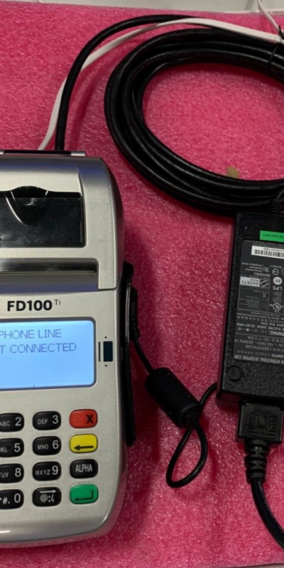 First Data FD100Ti Credit Card Terminal Reader w/ Power Phone USB Cables