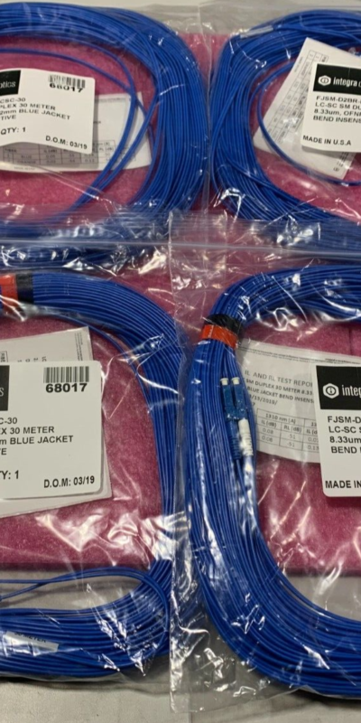 4 x Integra Optics Fiber Optic Cable FJSM-D2BR-LCSC-30 Duplex 30 Meter 8.33um